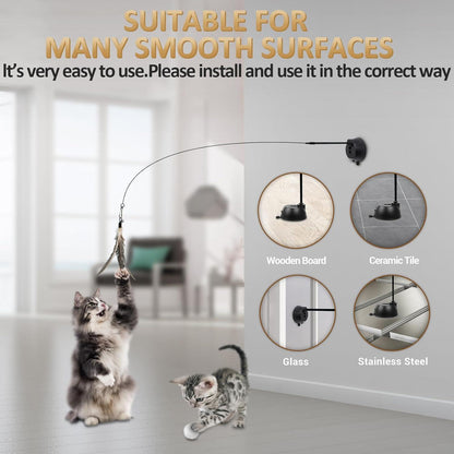 Katzen Spielzeug Set mit Saugnäpfen, Maus, Federn