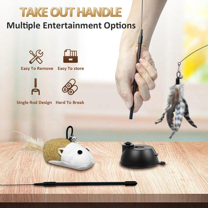 Katzen Spielzeug Set mit Saugnäpfen, Maus, Federn