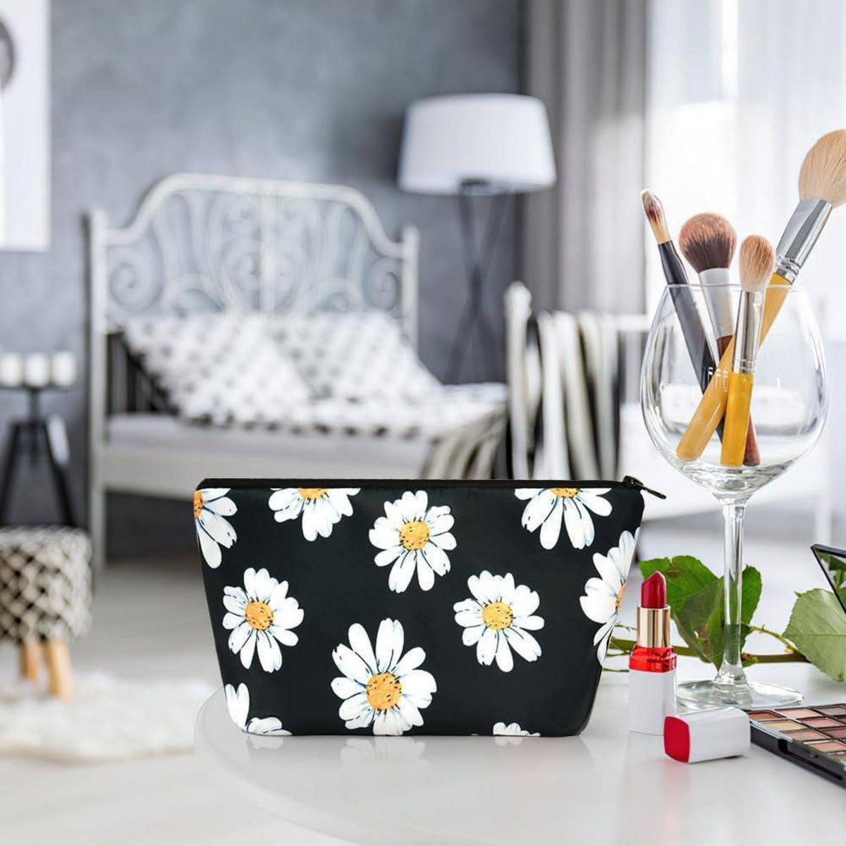 Kosmetiktasche Segeltuch Mandala-Druck Weißes Gänseblümchen
