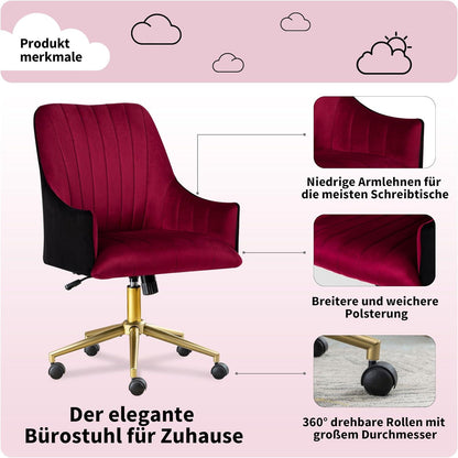 Bürostuhl Samt Drehstuhl mit Rädern Höhenverstellbar 150KG
