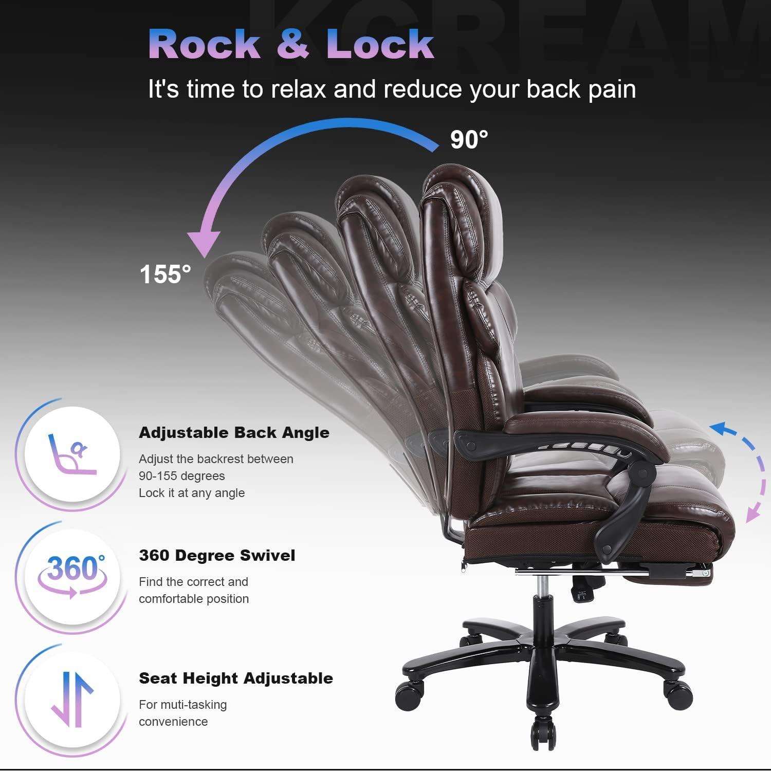 Ergonomischer Bürostuhl Leder 210 KG belastbar höhenverstellbar braun