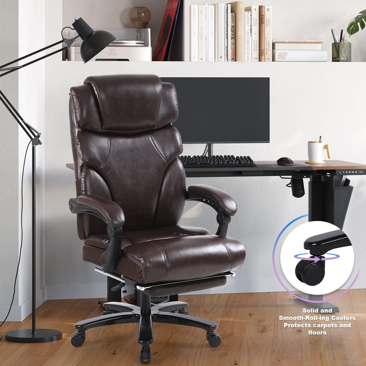 Ergonomischer Bürostuhl Leder 210 KG belastbar höhenverstellbar braun