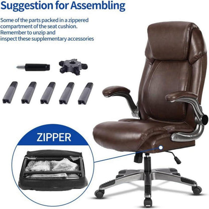 KCREAM Bürostuhl Leder Chefsessel hohe Rückenlehne verstellbare Armlehne braun