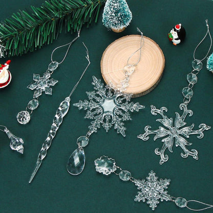 16er Set Weihnachtsdeko Schneeflocken Eiszapfen Anhänger Acryl