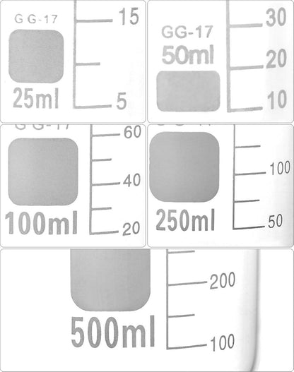QWORK® Glas Becherglas Set 25ml-500ml, Abgestuftes Messbecher-Set