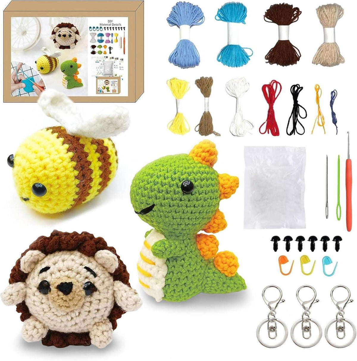 Häkelset Tiere Anfänger Garn Nadel Video 3er Set Kreativ DIY Bastelset