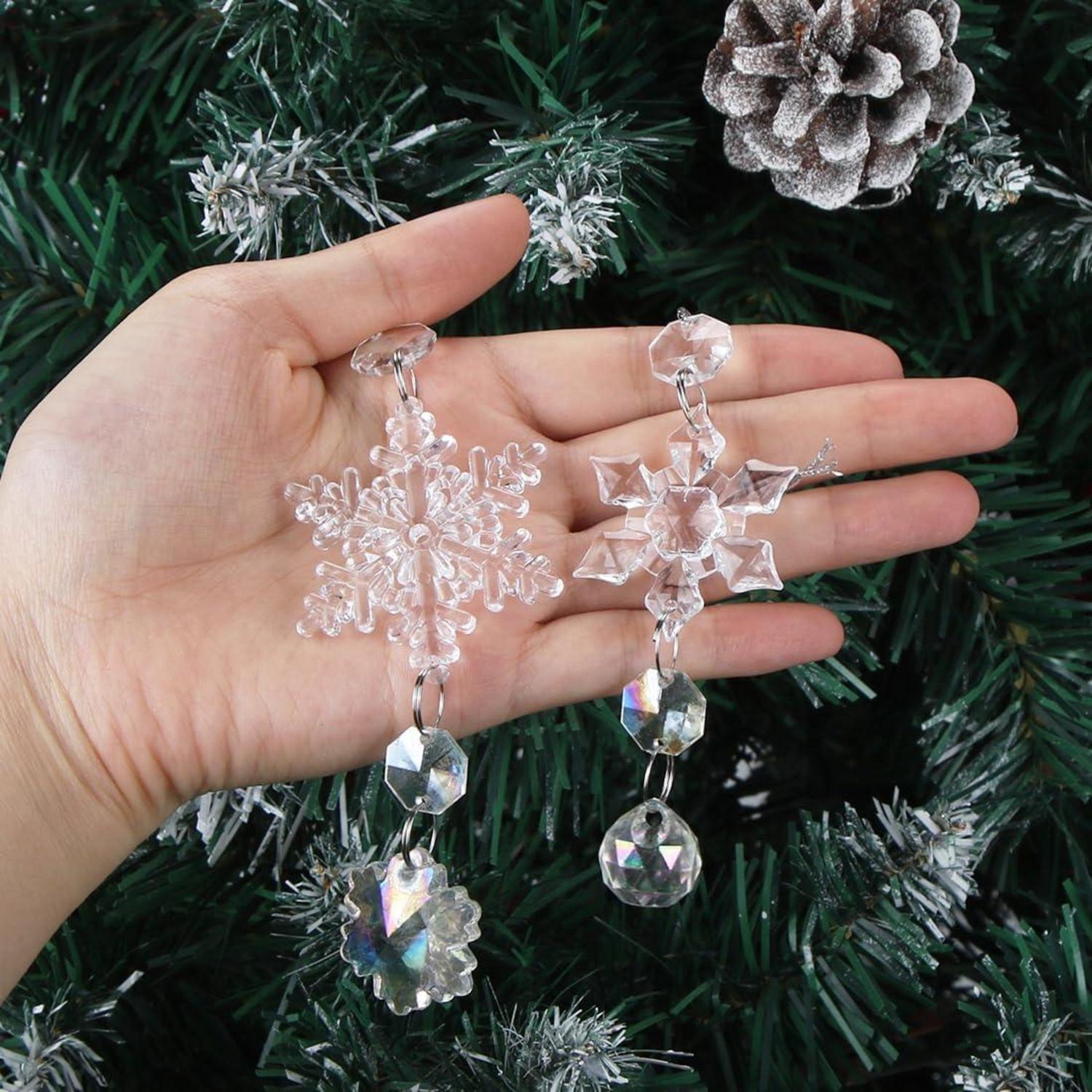 16er Set Weihnachtsdeko Schneeflocken Eiszapfen Anhänger Acryl