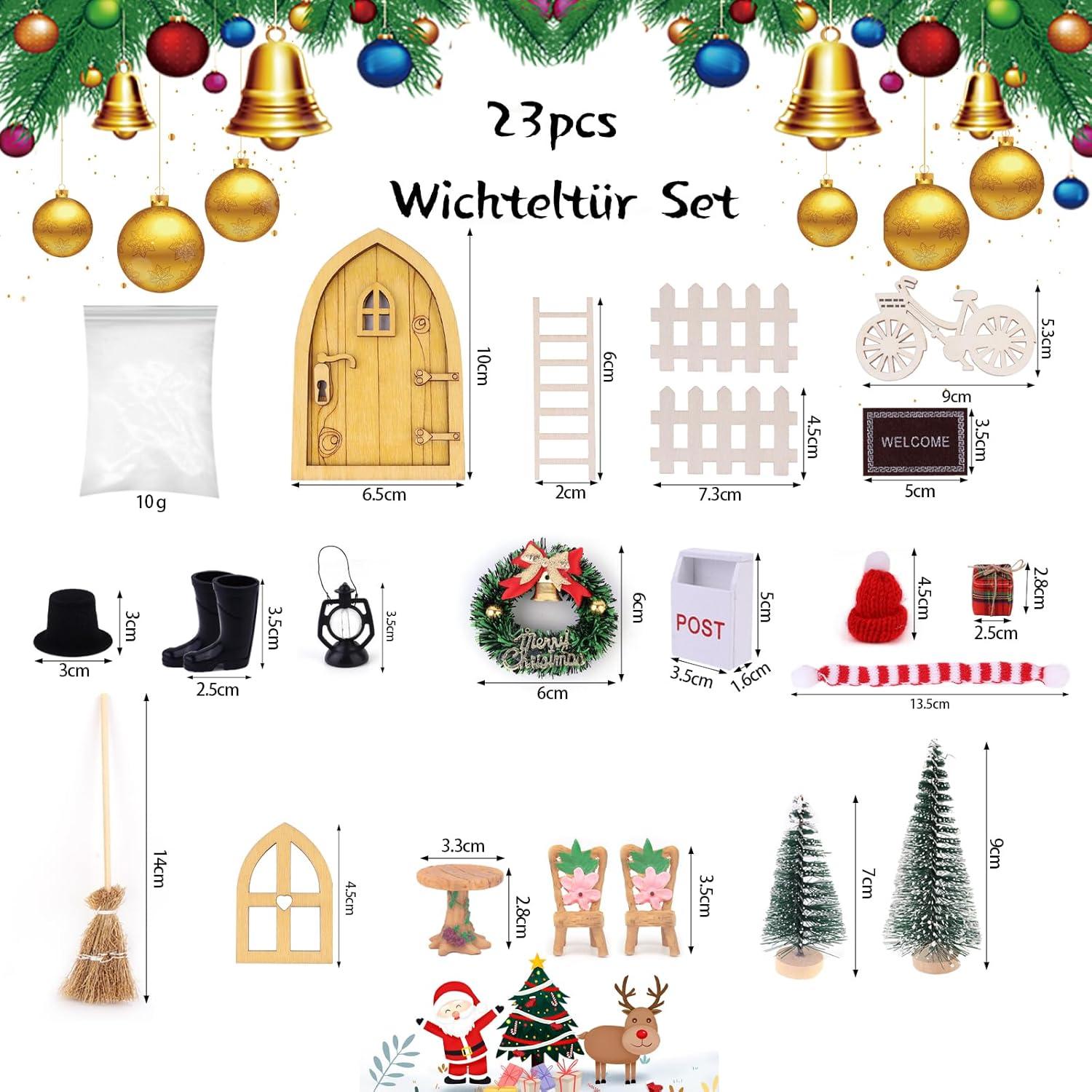 Wichteltür Zubehör Set Weihnachtsdeko 23-teilig Miniatur Feentür