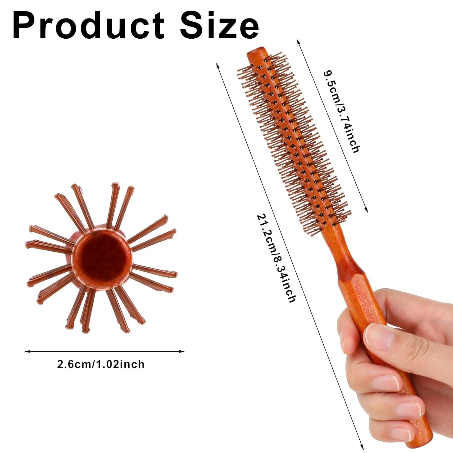 Small Round Hair Brush with Wooden Handle and Nylon Bristles