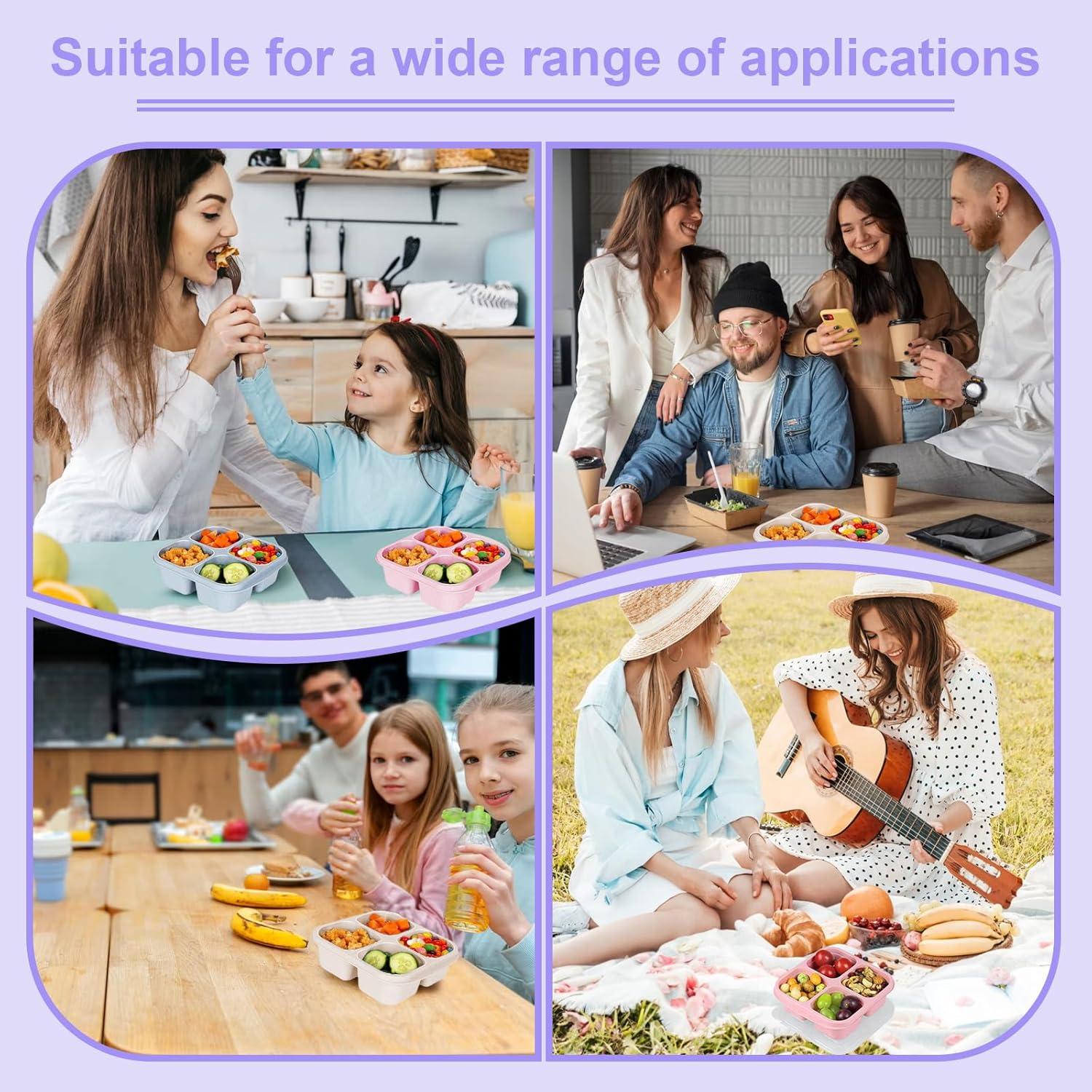 Surflyee 4er Set Bento Snackbox mit Fächern, 600ml, Mikrowellenfest