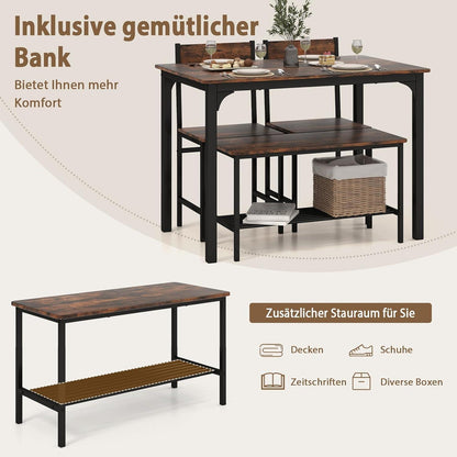 Esstisch Set 4-teilig mit Bank & Stühlen – Rustikales Braun