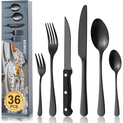 36-teiliges Besteckset für 6 Personen, Edelstahl, Schwarz, Spülmaschinenfest