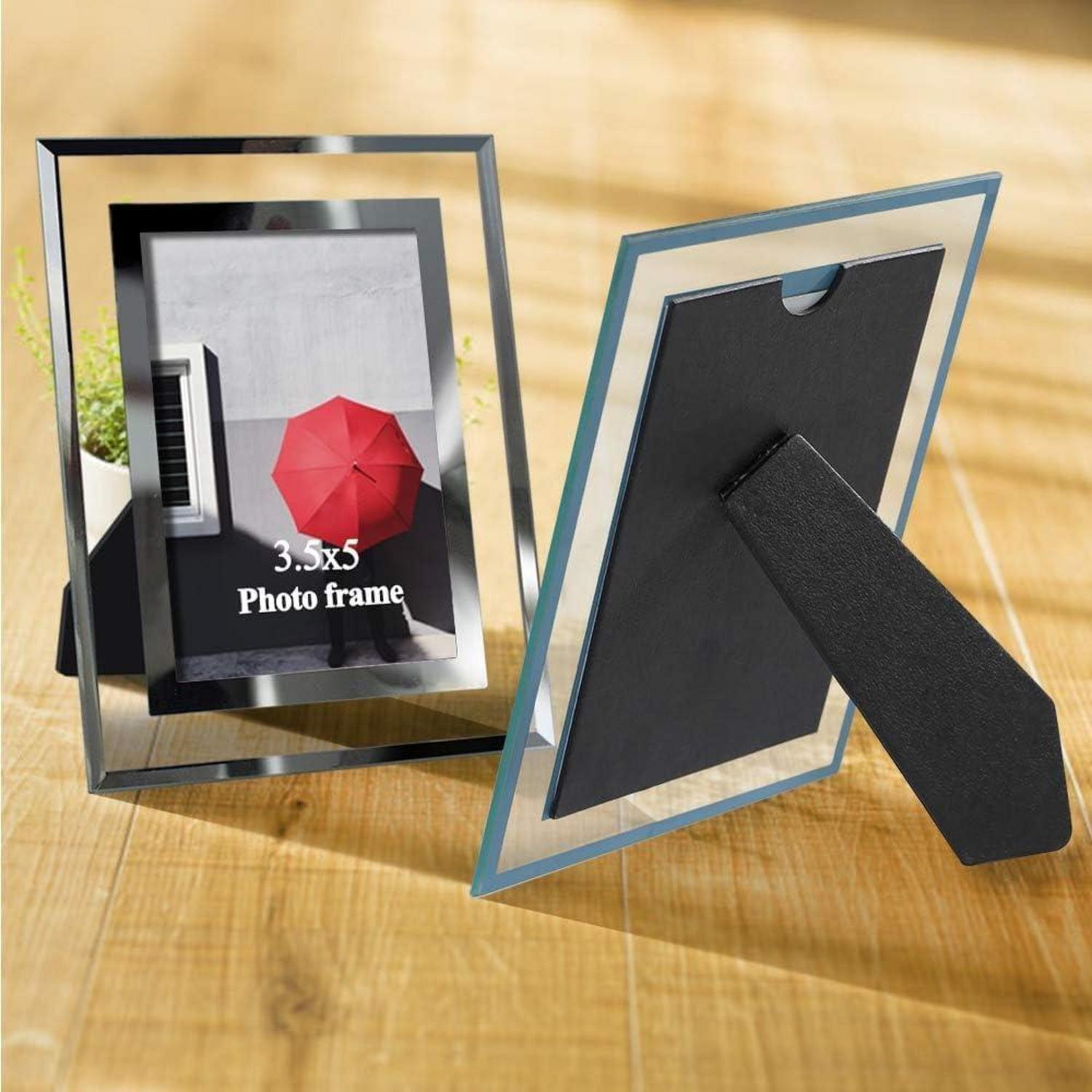2er Set Glas Bilderrahmen 9x13 cm Silber - Fotorahmen für Fotos - Babyfotos, Familienfotos, Hochzeitsfotos - Geschenk für besondere Anlässe