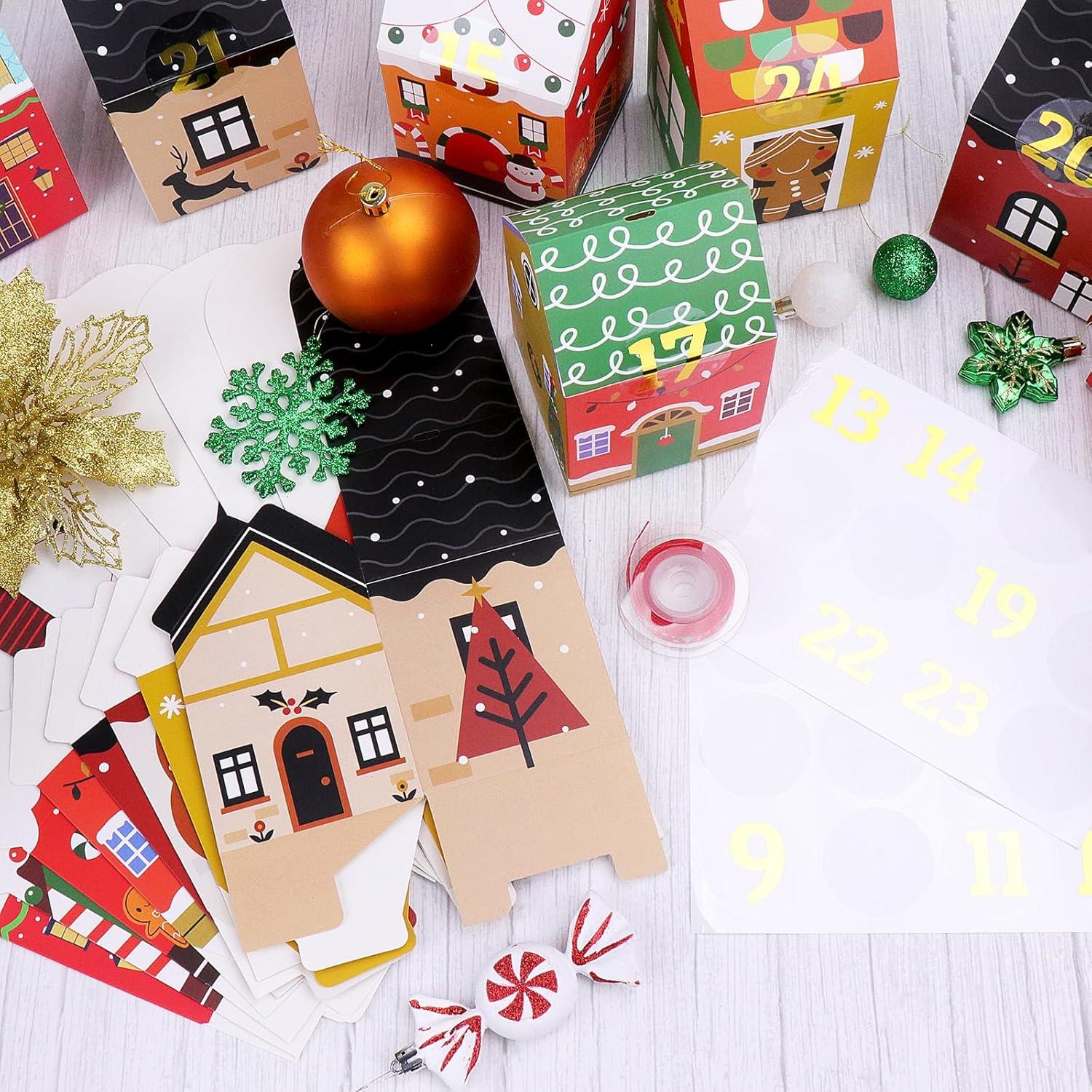 DIY Adventskalender zum Befüllen Kinder 24 Boxen Tüten Häuser