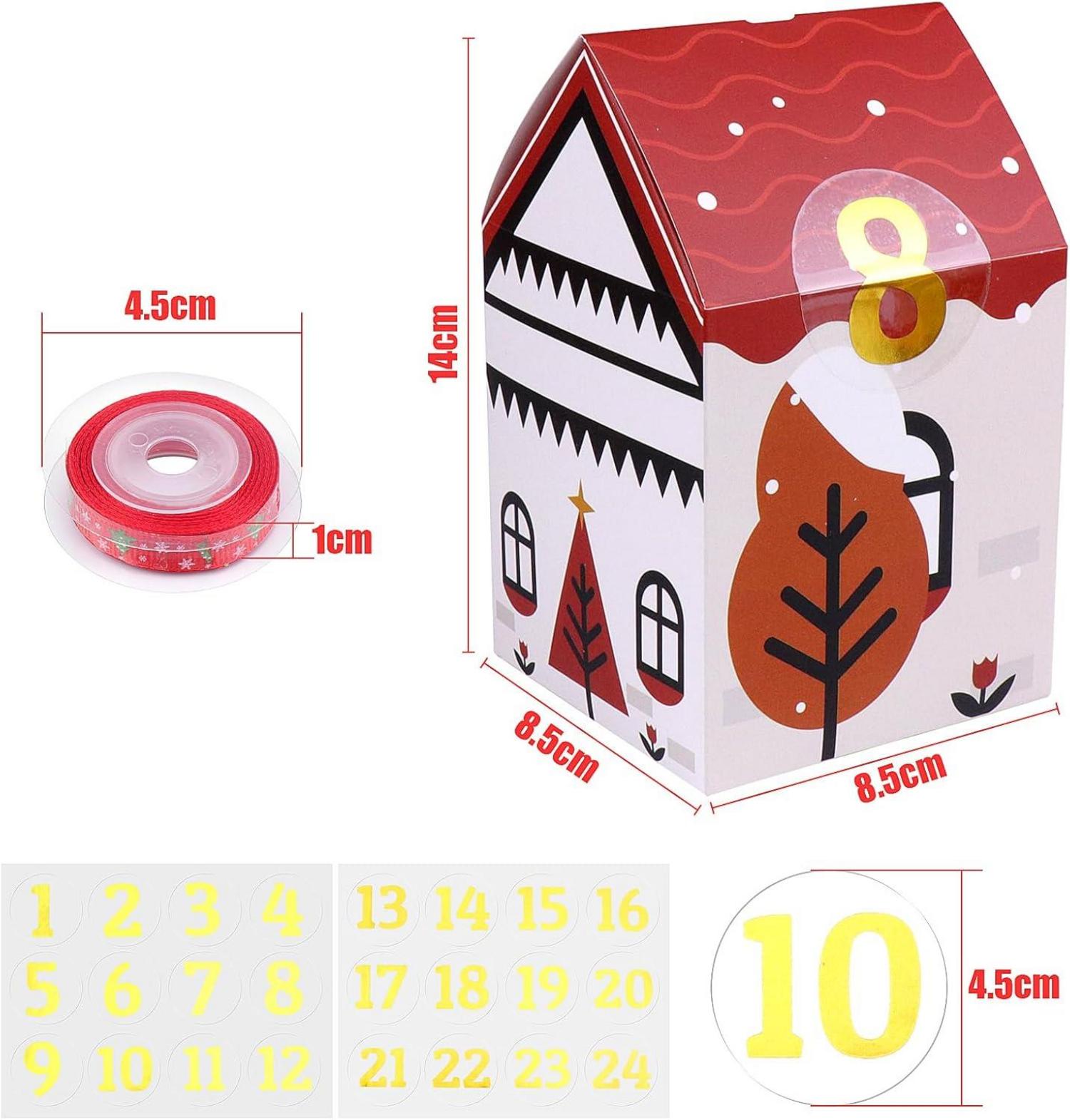 Adventskalender zum Befüllen Kinder, DIY Häuser Kisten Zahlenaufkleber