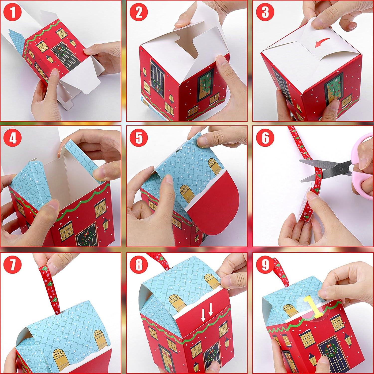 DIY Adventskalender zum Befüllen Kinder 24 Boxen Tüten Häuser
