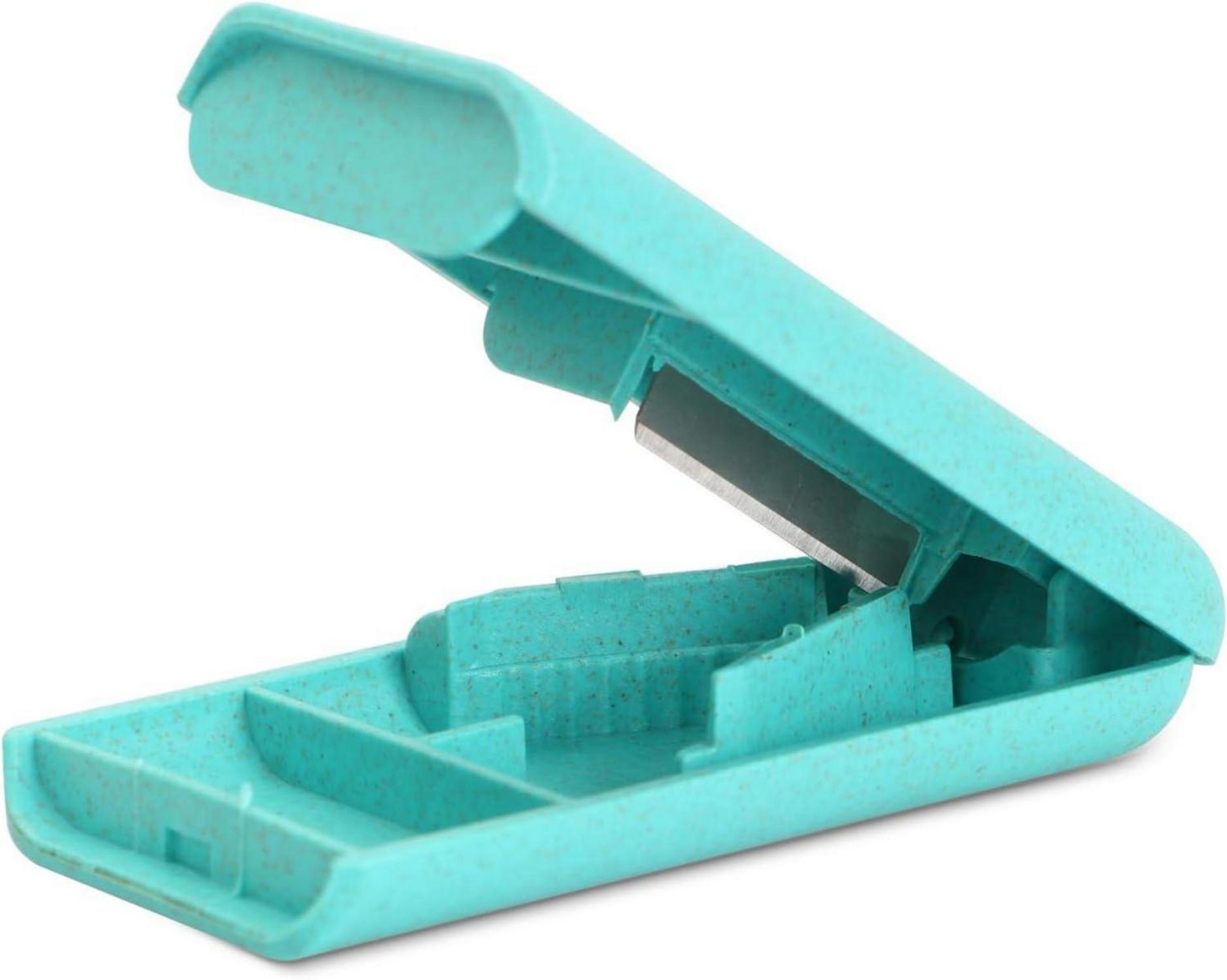 Tragbarer Tablettenteiler mit Aufbewahrungsfach und scharfen Klingen