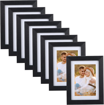 Fotorahmen Set 13x18 cm Schwarz Weiße Passepartouts, Wand Tisch Aufsteller 15x20 cm