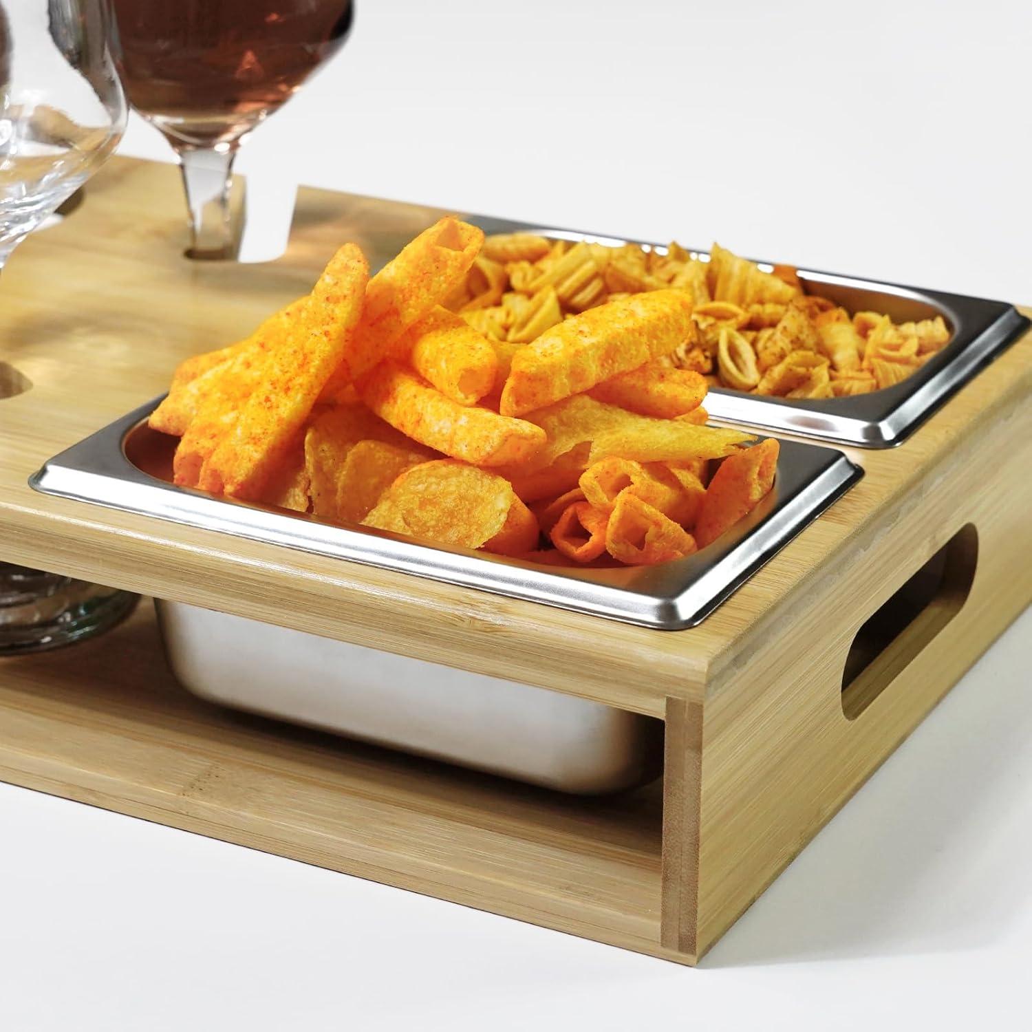 Couch Bar Holz Snackbox Weinglashalter Rechteckig