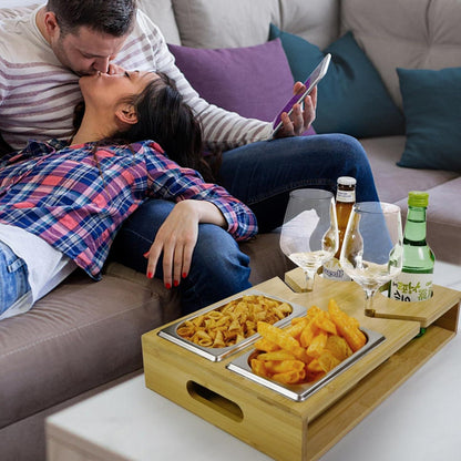 Couch Bar Holz Snackbox Weinglashalter Edelstahl-Rechteckig - Wohnzimmer Party