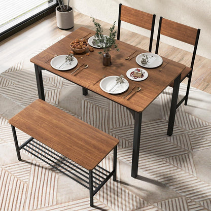 Esstisch Set 4-teilig mit Bank & Stühlen – Industriedesign Braun