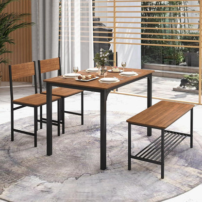 Esstisch Set 4-teilig mit Bank & Stühlen – Industriedesign Braun