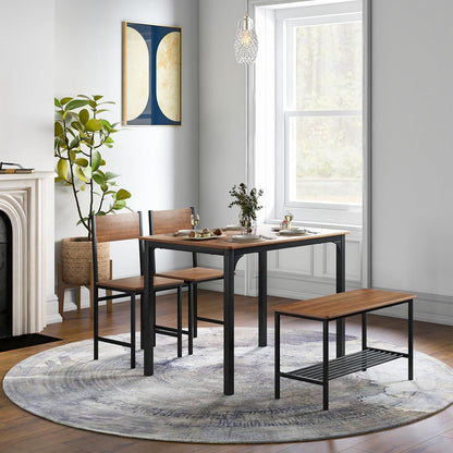 Esstisch Set 4-teilig mit Bank & Stühlen – Industriedesign Braun