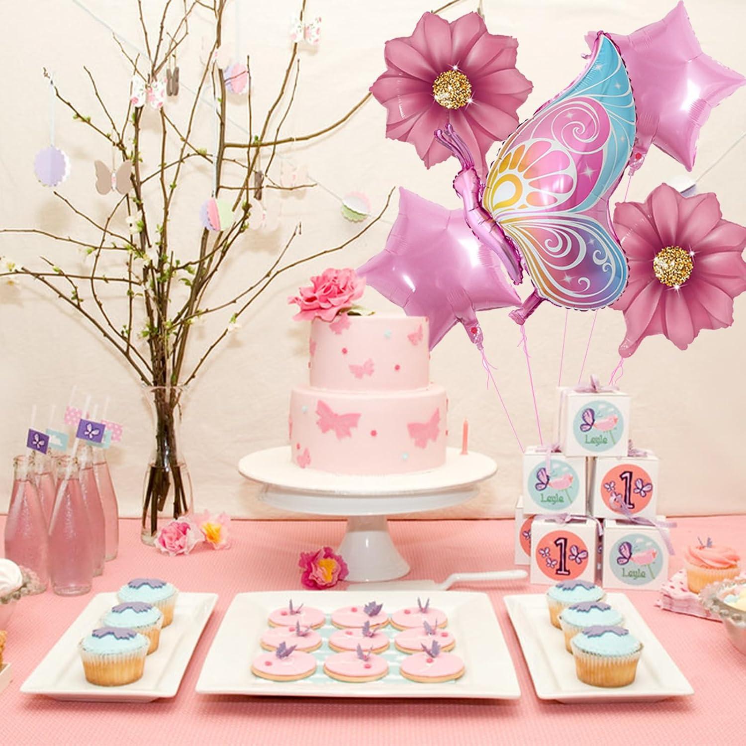 Schmetterling Deko Mädchen Geburtstag Set Luftballons rosa