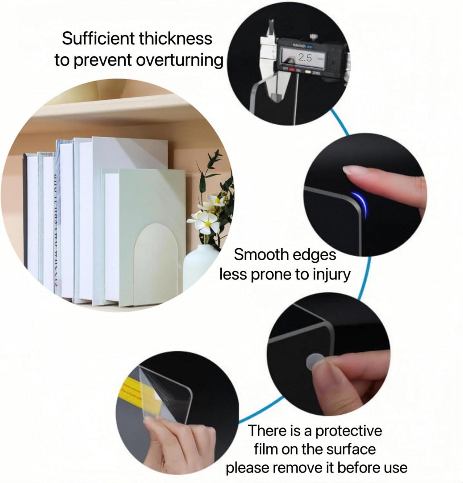 Transparente Acryl-Buchstützen für Bücherregale, 4 Stück