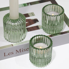 Kerzenständer Glas 3er Set für Stabkerzen Teelichter Grün