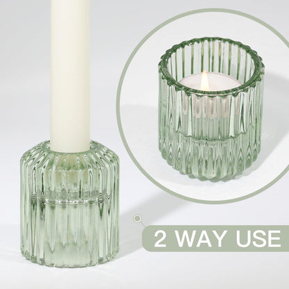 HofferRuffer Kerzenständer Glas in Grün 3er Set - Stabkerzen
