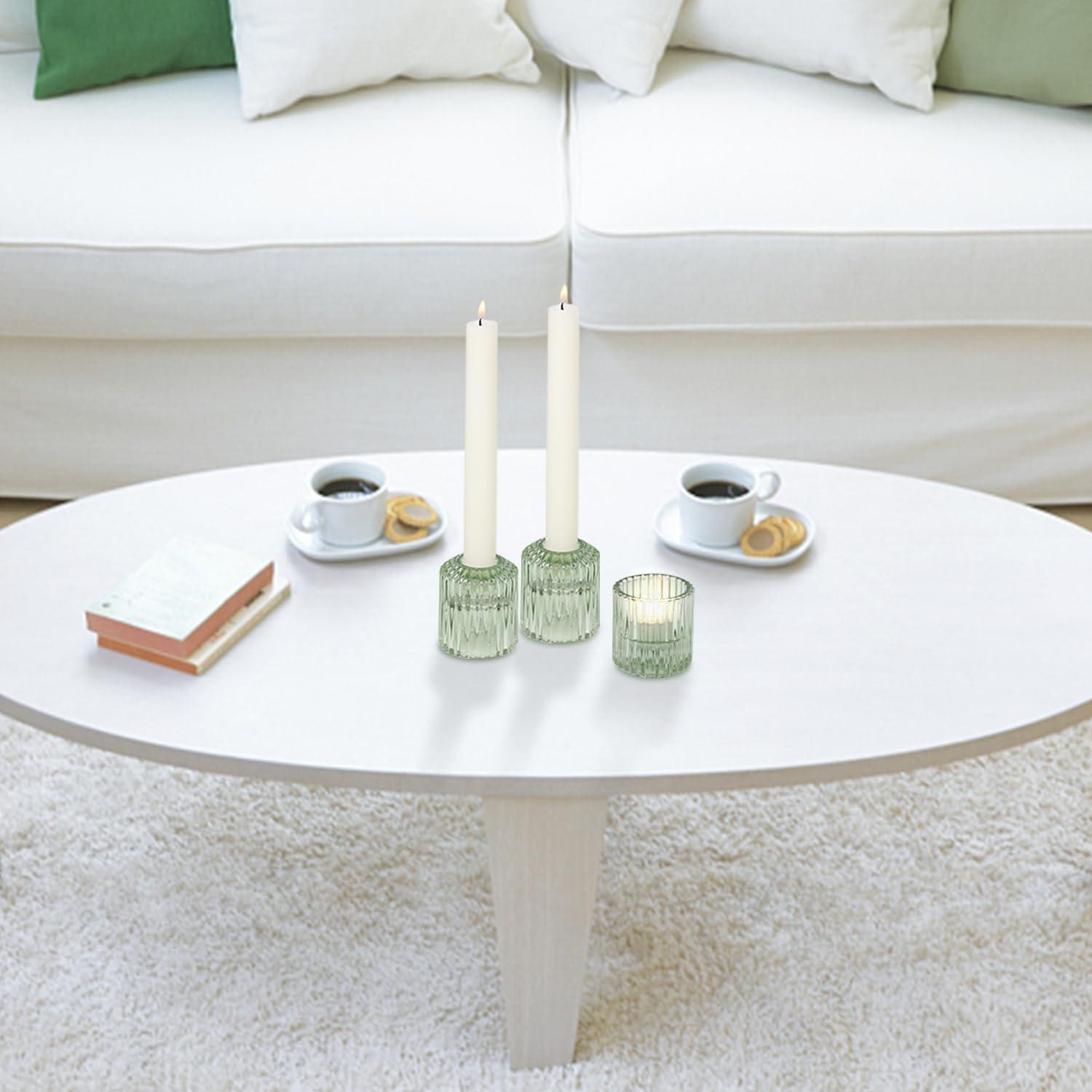 Kerzenständer Glas 3er Set Grün für Stabkerzen Teelichter