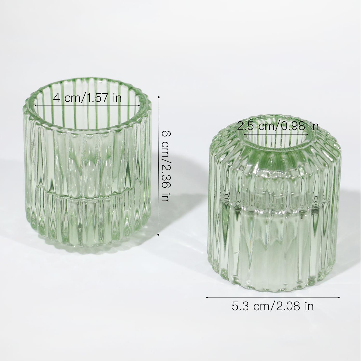 Kerzenständer Glas 3er Set für Stabkerzen und Teelichter Grün