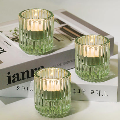Kerzenständer Glas 3er Set Stabkerzen Teelichter Grün