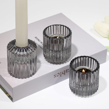 Moderne Glas Kerzenhalter Set Deko Stab & Teelichtkerzen