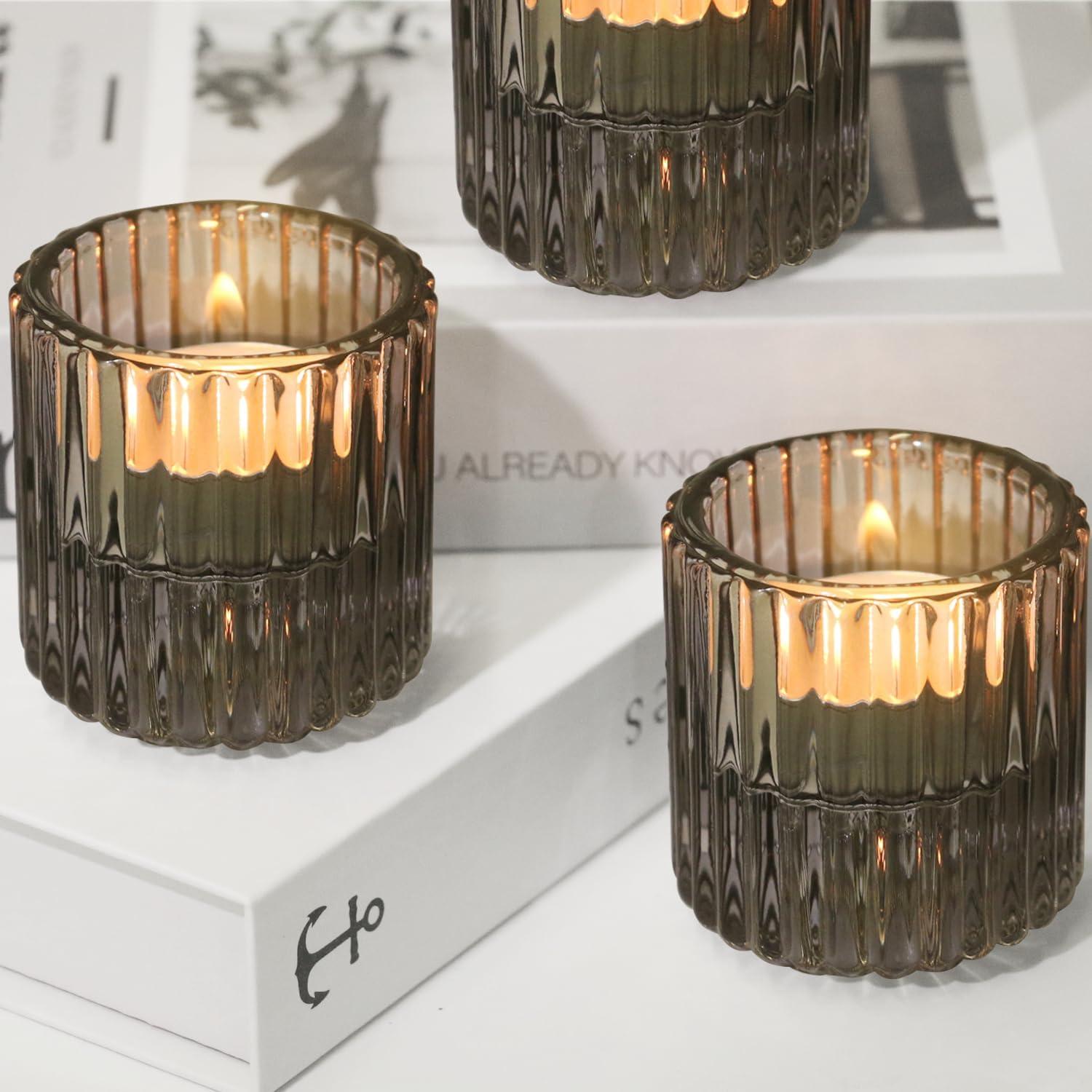 Kerzenhalter Glas Stabkerzen Teelichtkerzen Hochzeit Party Weihnachten Grau 3