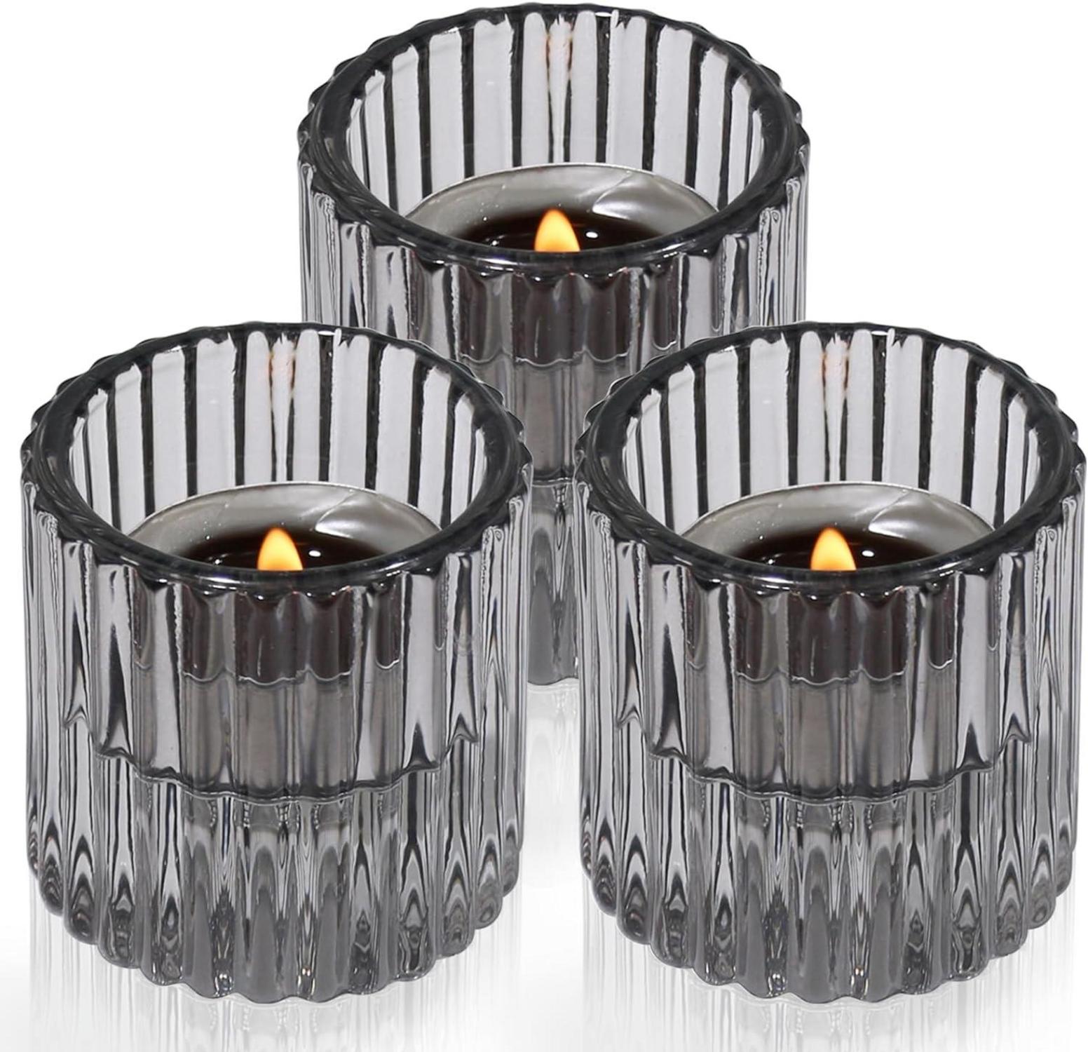 Kerzenhalter Glas Stabkerzen Teelichtkerzen Hochzeit Party Weihnachten Grau 3er Set