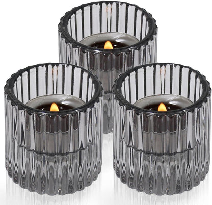 Kerzenhalter Glas Stabkerzen Teelichtkerzen Hochzeit Party Weihnachten Grau 3er Set