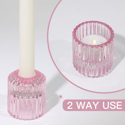 Kerzenständer Glas 3er Set für Stabkerzen Teelichter Rosa