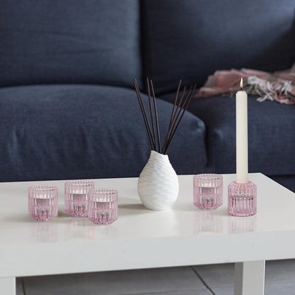 Kerzenständer Glas 3er Set Rosa Stabkerzen Teelichter