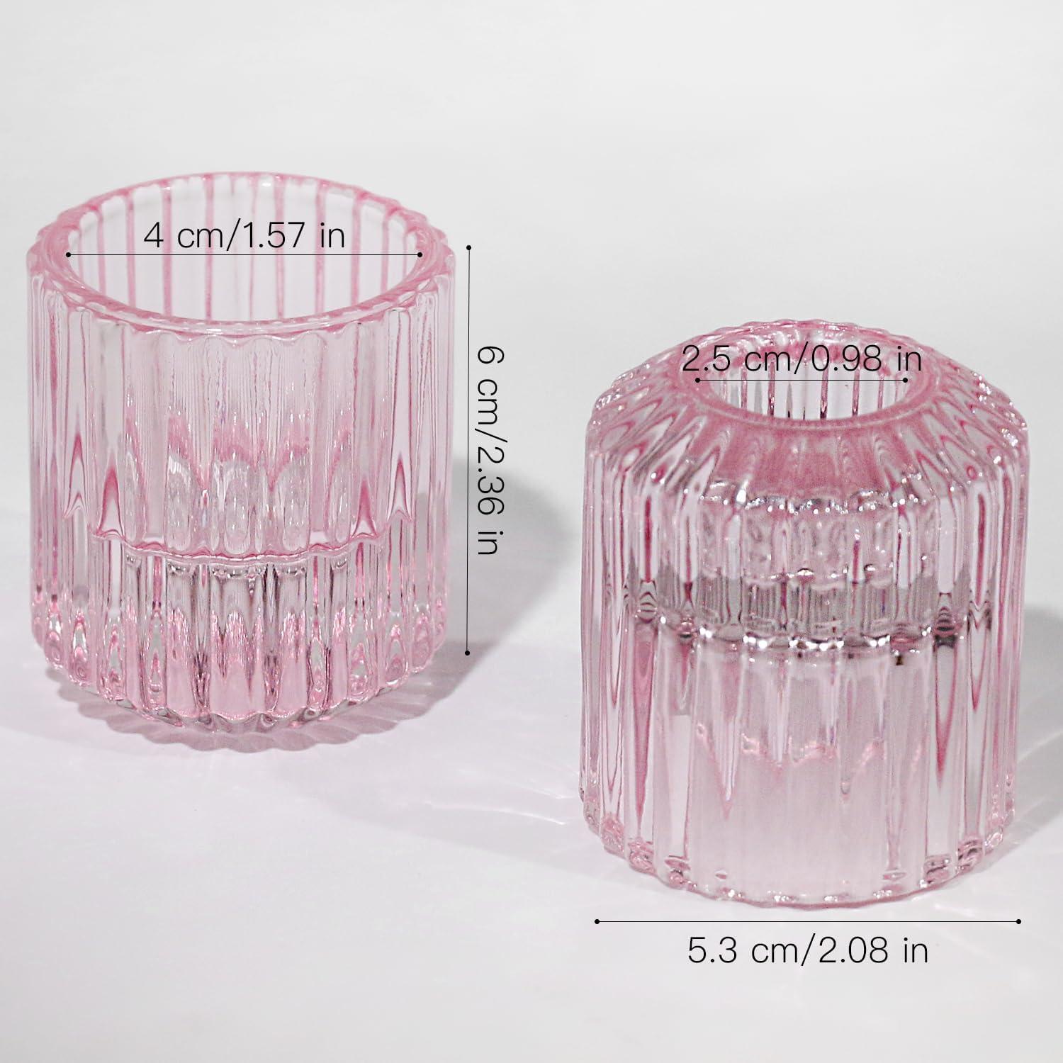 Kerzenständer Glas 3er Set Teelicht Spitzkerzenhalter Rosa