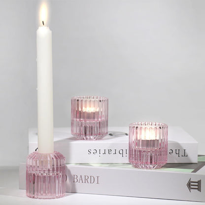 Kerzenständer Glas 3er Set Rosa Stabkerzen Teelichter