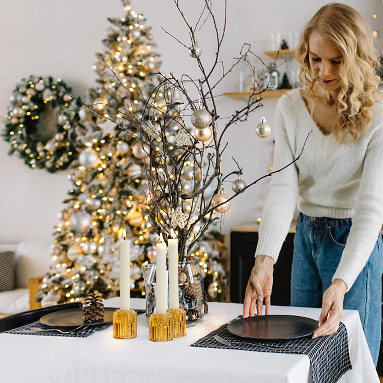 Kerzenständer Glas 3er Set für Stabkerzen Teelichter