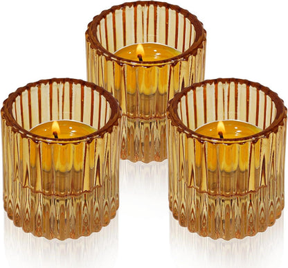 Kerzenständer Glas 3er Set Stabkerzen Teelichter Bernstein