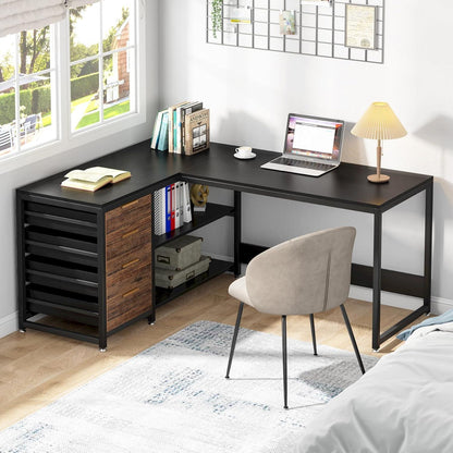 L-förmiger Schreibtisch mit Schubladen – Eckschreibtisch für Büro & Home Office