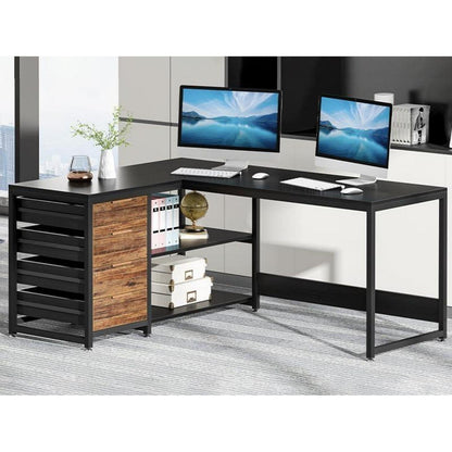 L-förmiger Schreibtisch mit Schubladen – Eckschreibtisch für Büro & Home Office