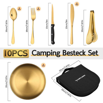 Gold Besteck Set 10 Stücke Camping Geschirrset 2 Personen