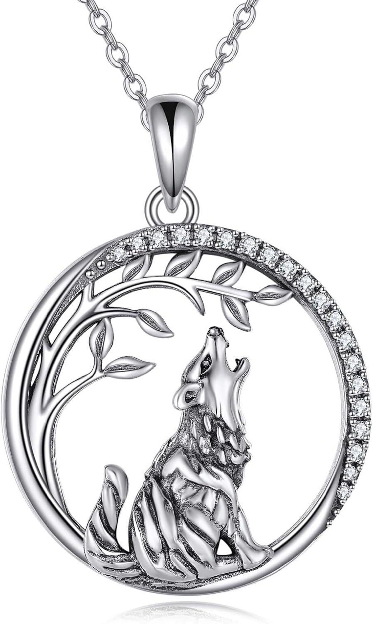 VONALA Wolf Anhänger Kette Damen 925 Sterling Silber Lebensbaum