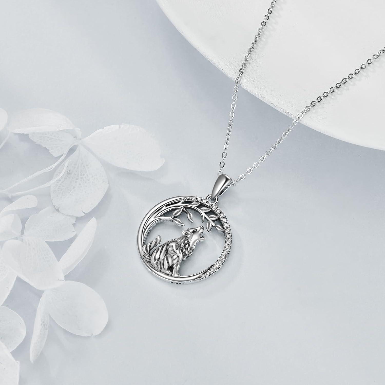 VONALA Wolf Anhänger Kette Damen 925 Sterling Silber Lebensbaum
