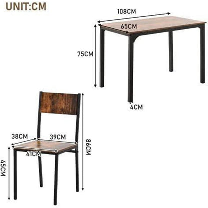 Esstisch-Set für 4 Personen – Vintagebraun & Platzsparend